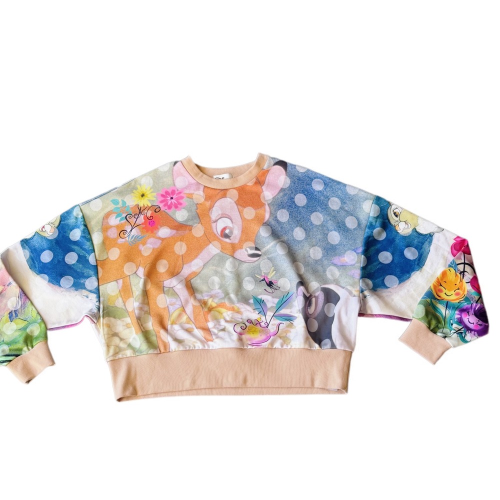 Disney Parks Bambi & Friends Cropped Sweatshirt Pullover Top Womens XS‎ CUTE - Picture 5 of 5